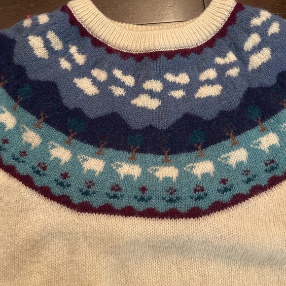 Vintage Woolrich Sheep Fair Isle Scenic Farm Landscape Wool Sweater - Picture 2 of 6